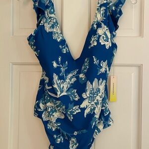 NWT!!  Summersalt Ruffle Backflip Noveau Toile in Lapis & White Sand